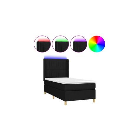 Sommier à lattes de lit matelas et LED Noir 100x200 Tissu (1/5)