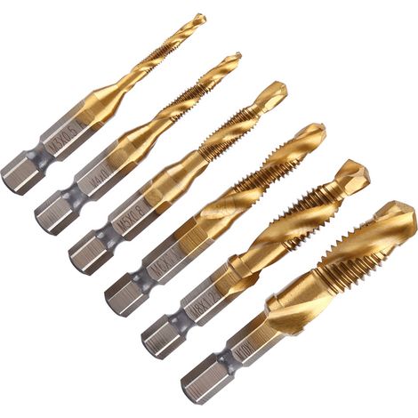 6 pièces Forets et Tarauds HSS Revêtus Titane M3-M10, Tige Hexagonale 1/4" (1/5)