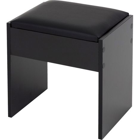 Ecd Germany – Tabouret de maquillage noir 40x43x29,5 cm – Coussin rembourré en simili – Surfaces laquées résistantes aux rayures – Montage facile