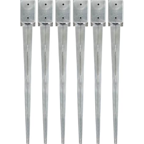 Piquets au sol 6 pcs Argenté 9x9x90 cm Acier galvanisé (1/5)