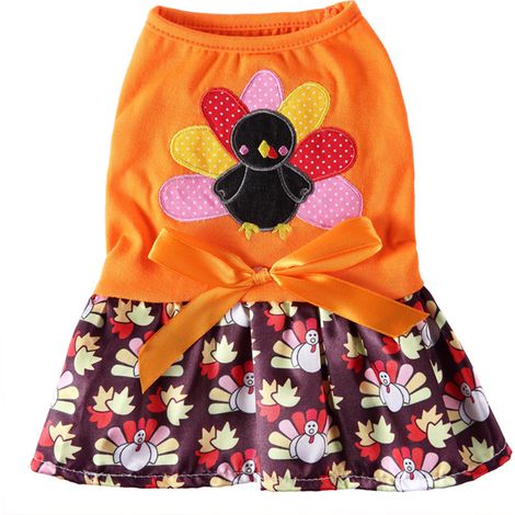 Robe Pour Chien - Costume De Fête D Action De Grâce Avec Nœud Papillon Et Motif D Indien - Pour Chats Et Chiens Petits À Moyens - 1 Pièce (1/5)
