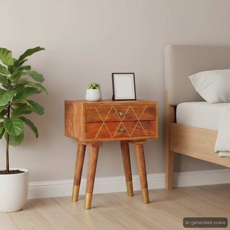 vidaXL Mesita de noche de madera maciza de mango 43x30x58 cm (1/5)