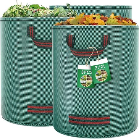 Bolsa de residuos de jardín verde de 272 L, bolsa de residuos de jardín con 4 asas, bolsa de jardín impermeable (1/5)
