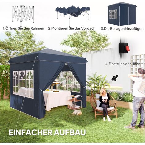 Pavillon pliable 2,5x2,5 m avec parois latérales et housse de transport, abri de jardin à hauteur réglable, protection solaire UPF50+, bleu marine (1/4)