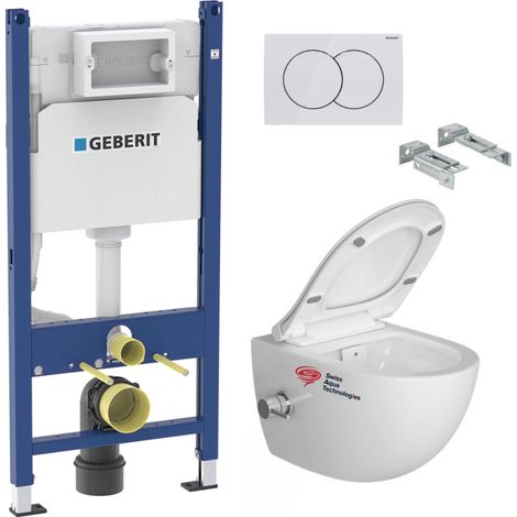Pack WC suspendu sans bride avec bidet thermostatique – Abattant softclose – Bâti-support Geberit Duofix – SATCLEANGEB3