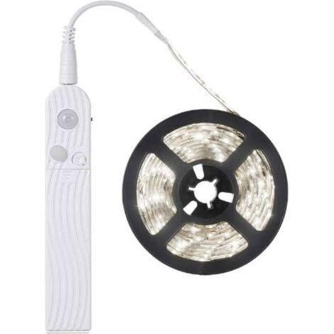 Bande lumineuse LED avec détecteur de mouvement, veilleuse, alimentée par batterie, capteur PIR, éclairage de placard, étanche IP65 (blanc froid 6500 K, 3 m) (1/5)