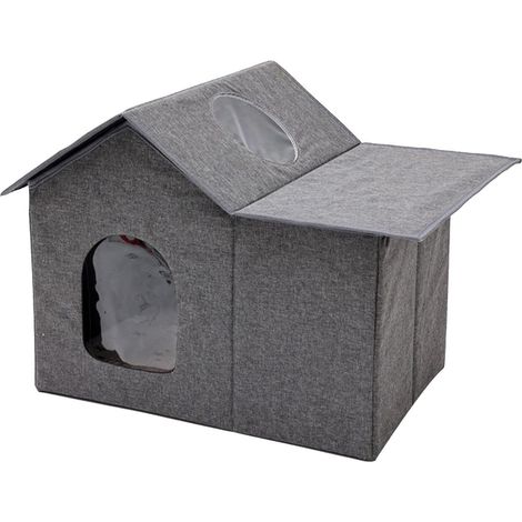 Caseta para gatos de exterior con cortina transparente (1/5)