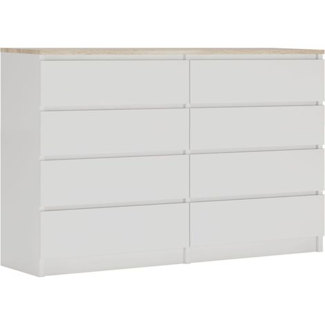 Cassettiera : 8 cassetti, Bianco Opaco / Rovere Sonoma TOP, 138 x 101 x 39 cm (1/5)