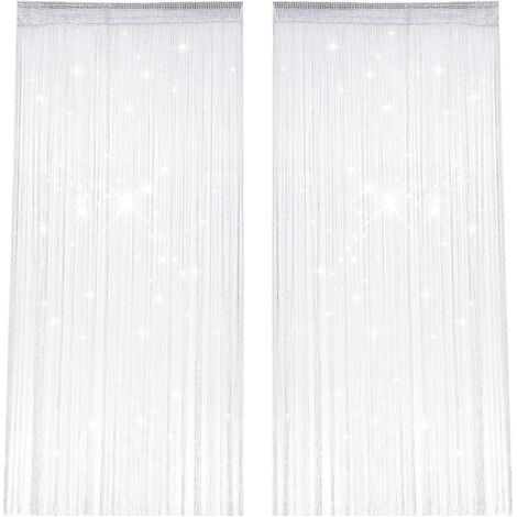 CCYKXA 2 Pièces Rideaux Fils, 100 X 200 cm Clignotant Rideau Perle, Blanc String Porte Rideau, Séparation D'espace, Anti Mouche pour Porte Exterieure pour Mariage, Café, Décoration de Fenêtre (1/5)