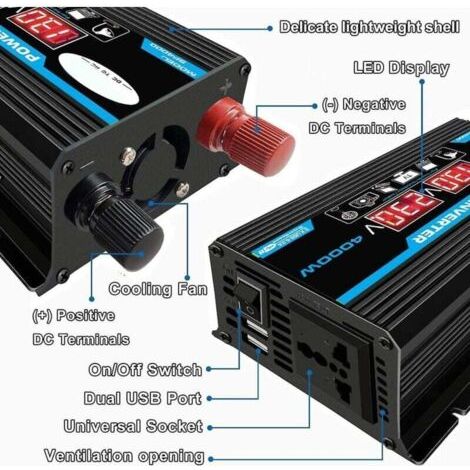 NALOOKAMIC  Convertisseur 12V 220V Pur Sinus 4000W Onduleur à Onde Sinusoïdale Pure Transformateur avec Télécommande & Double AC Prises de Courant pour RV Voiture de Camion -