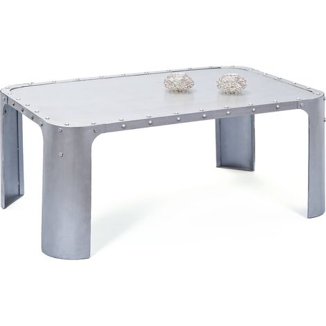 Table basse 110x70x45 cm en métal argenté (1/3)