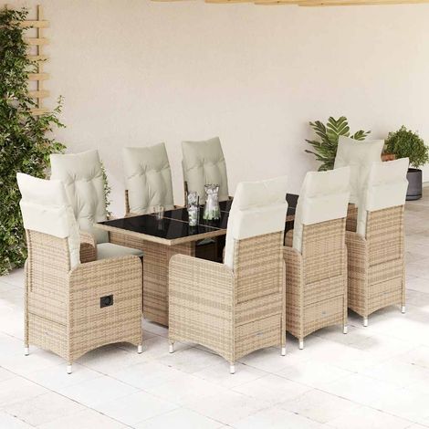 Ensemble de bistro de jardin 9 pcs-Salon de jardin bistro coussins beige poly rotin 884790 (1/5)