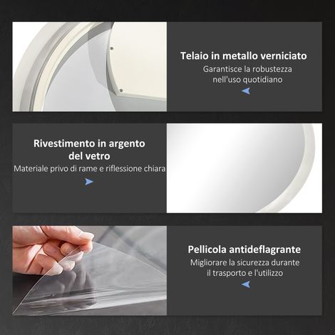 Miroir lumineux LED antibuée pour salle de bain Ø70x3 cm, réglable en luminosité avec 3 modes de couleur, cadre métallique et verre (1/5)