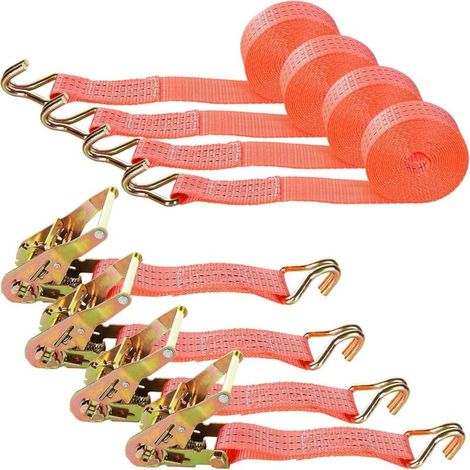 Jeu de 4 sangles à cliquet avec crochets de tension pour motos, voitures et remorques, capacité de charge 3000 kg, 6 m x 38 mm – Orange – RAPANDA (1/5)