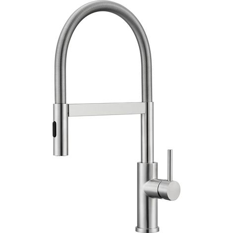 CECIPA MAX flexibler Küchenwasserhahn mit Spiralfeder, Magnet-Küchenarmatur 360° schwenkbar Hochdruck Wasserhahn mit 2 Strahlarten, gebürstet (1/5)