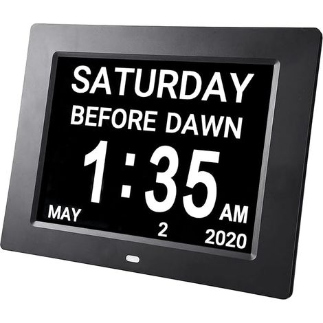 Horloge calendrier numérique One Piece 8 pouces avec date et heure, horloge Alzheimer pour parents, rappel de médicaments-noir (1/5)