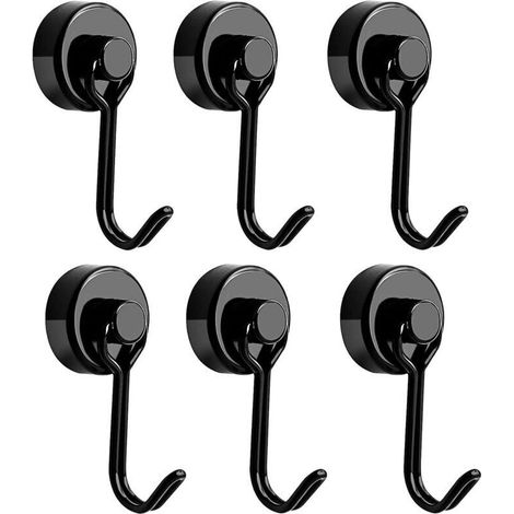 Leistungsstarke Magnethaken, Kühlschrankmagnethaken, schwarzer Neodym-Schwenkmagnet, Magnethaken, Magnethaken für Küchenhandtuchtisch, 6 Stück