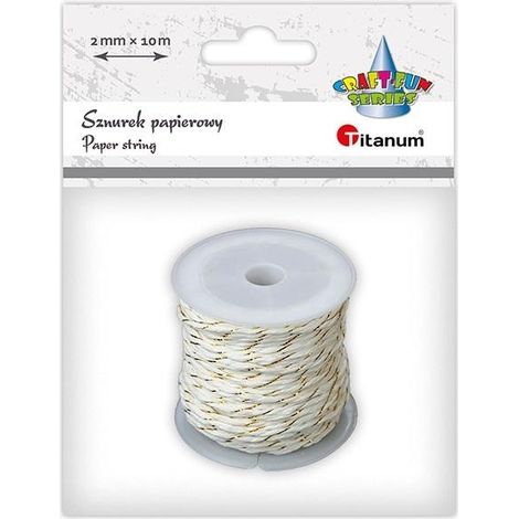 Hilo de papel de 2 mm y 10 m, blanco y dorado.