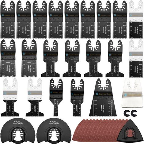 Lames de scie multi-outils 41 pièces, outil oscillant avec papier de verre, accessoires d'outils multifonctions pour bois, métal, clous, pierre, carrelage, mortier, adhésif, peinture (1/5)