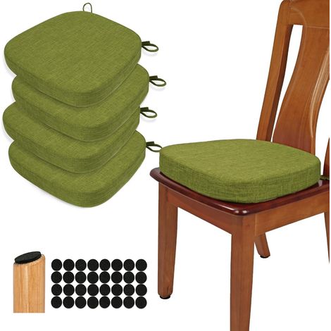 Original Linen Lot de 4 coussins de chaise de salle à manger épais de 6,3 cm en forme de U en mousse haute densité confortables pour cuisine, antidérapants (vert gazon) (1/5)