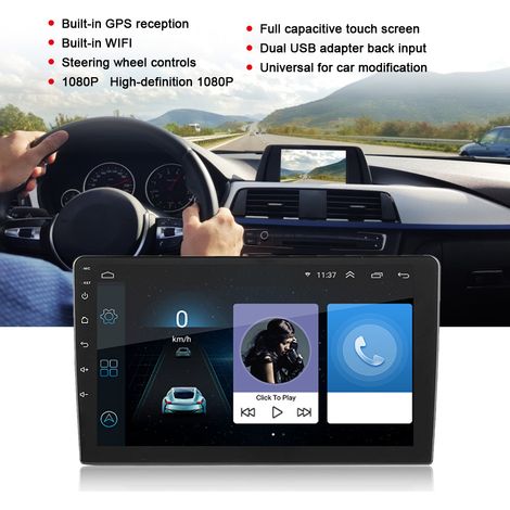 Autoradio 9 pouces avec écran tactile 1080p, lecteur MP5, Wi-Fi, navigation GPS, compatible Android 8.1 et iOS (1 Go + 16 Go). (1/5)