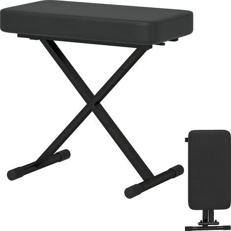 Tabouret de piano pliant réglable 4 hauteurs — Cuir PU, noir, 60x32x53-63 cm, métal, mousse (1/5)