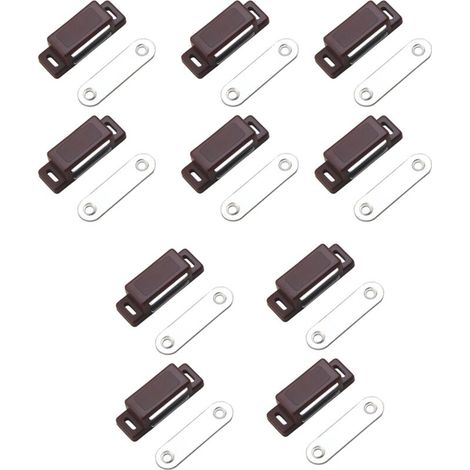 SABIR Loqueteau magnétique puissant – force de maintien 4kg – lot de 10 - brun – aimant porte – loqueteau aimant – aimant placard – aimant porte de placard (1/5)