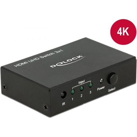 Interruttore HDMI - DeLock - Switch UHD 3x1 - 4K - Telecomando - Scocca metallica (1/3)