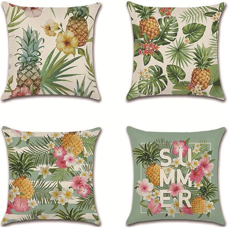 Lot de 4 housses de coussin décoratives à motifs botaniques et floraux (45 x 45 cm) (1/5)