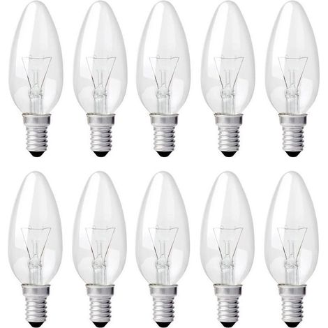 Ampoule Bougie Clair E14 40W, Ampoule Incandescence Dimmable, Blanc Chaud 2700K, 400LM, Ampoule Flamme, E14 Ampoules à bougie à vis Edison, Pack de 10 (1/5)