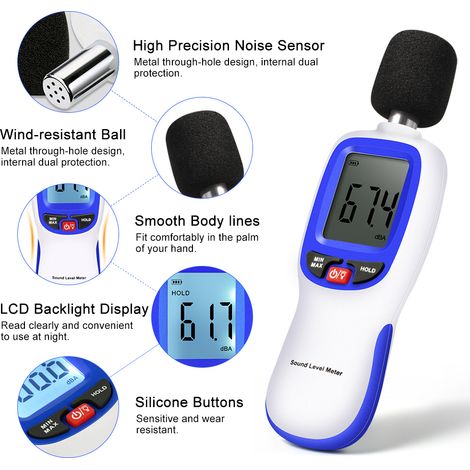 Sonomètre Ejoyous, sonomètre numérique portable pour la mesure du bruit audio (30-130 dBA), MA (1/5)