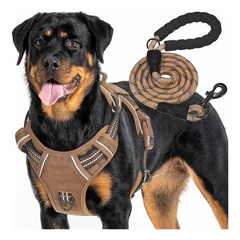 Harnais tactique pour chiens de grande taille, réglable, réfléchissant, harnais militaire pour chien, taille XL, marron (1/5)