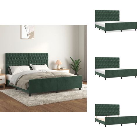 Cadre de lit sans matelas vert foncé velours - Lit - Cadre De Lit - Tête De Lit - Velours - Lit Double (1/5)