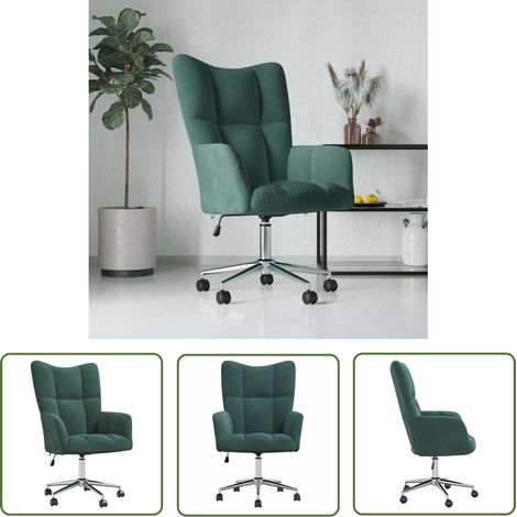The Living Store Chaise de relaxation Vert foncé Velours - Fauteuil De Relaxation - Chaise Ergonomique - Chaise De Bureau - Chaise Pivotante - Chaise Avec Repose-pieds (1/5)