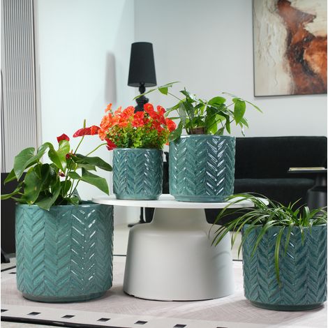Pot de fleurs en céramique 19 x 19 x 19 cm bleu aqua, avec drainage pour bureau – MEUBLIV (1/5)