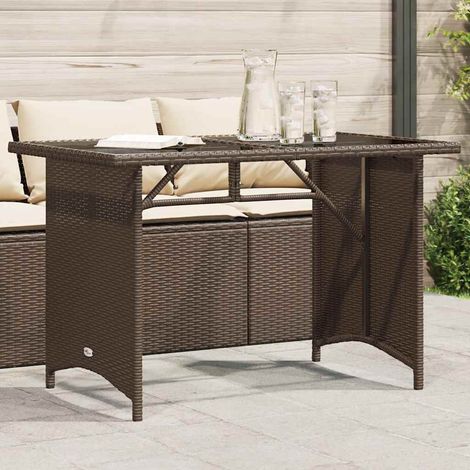Gartentisch mit Glasplatte Braun 110x68x70 cm Poly Rattan