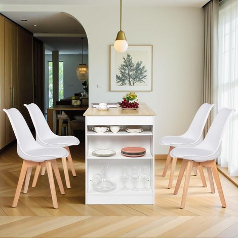 Esstisch-Set mit 4 Stühlen, Bartisch mit USB & Steckdose, 111cm Küchentisch mit Ablagen (1/5)