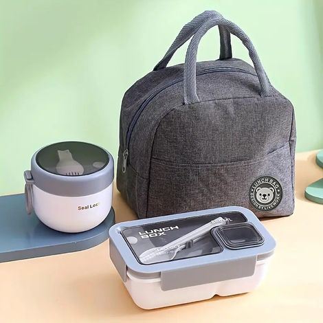 Boîte à lunch - 850 ml + 1 bol à soupe - Sac isotherme - Élégante - Pratique - Blanche (1/4)