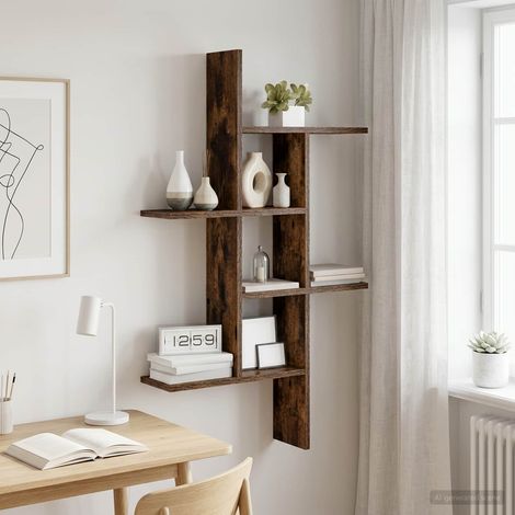 vidaXL Wall Shelf Smoked Oak 61 x 15 x 102 cm Engineered Wood (1/5)