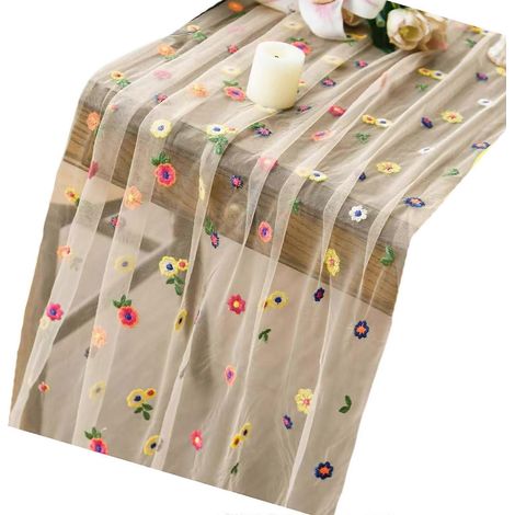 Nappe en dentelle brodée à la main, motif floral éclatant, tissu polyester pour la décoration de table MS (1/5)