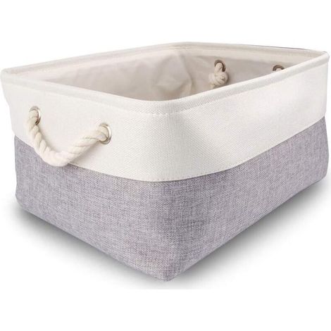 Cesto portaoggetti rettangolare pieghevole in tessuto – Modello grande con manici, ideale per giocattoli, armadio o spogliatoio (grigio/bianco)