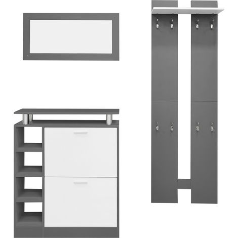Set ingresso con scarpiera 80 x 25 x 96,5 cm grigio con specchio e pannelli appendiabiti (1/5)