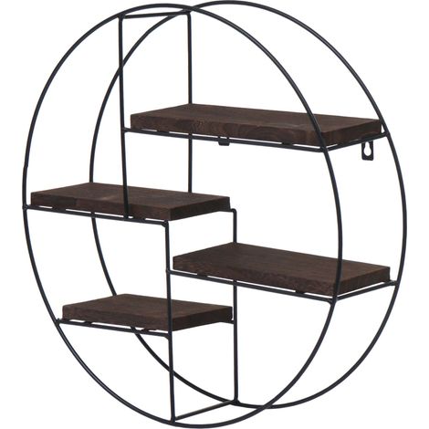Scaffale mensola portaoggetti pensile 4 ripiani HHG-612 rotondo 45x45x11cm ferro verniciato legno scuro