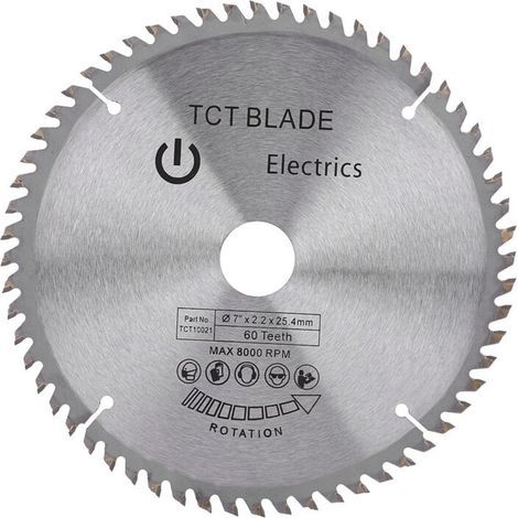 7 "60 Dents Lame de Scie Précision Circulaire à Bois de Finition, Disque de Coupe de Carbure de pour Acier, Aluminium, Bois, Plastique (1/4)