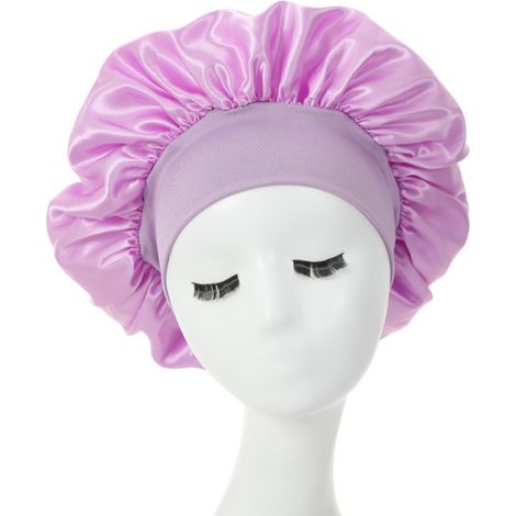 Bonnet de nuit femme lavande élastique large bord doux, bonnet de cheveux bouclés et lissés, capuchon de sommeil extensible et confortable (1/5)