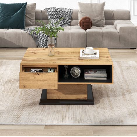 MEUBLIV Couchtisch 100 x 60 x 47 cm Eiche und Anthrazit mit Schublade und beidseitigem Stauraum (1/5)