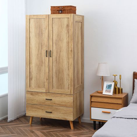 Armario/mueble de almacenamiento con 2 puertas, 2 cajones y barra para colgar ropa - 80 x 54 x 180 cm (1/5)