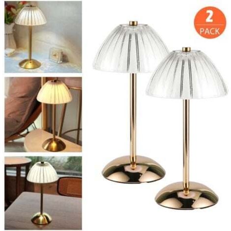 Set of 2 Modern Rechargeable Wireless Table Lamps, Dimmable Touch LED Bedside Lamps, Portable Gold Table Lamps for Indoor and Outdoor Use, 3 Colour Temperatures [Energy Class A] (1/4)