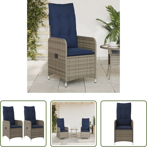Chaise de jardin - Lot de 2 chaises de jardin inclinables avec coussins en résine tressée grise (1/5)