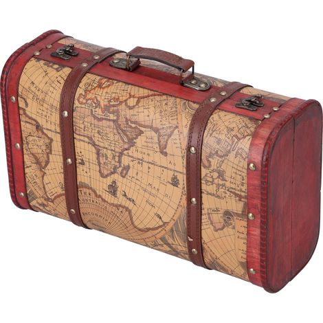 Coffre de rangement vintage en forme de valise, en bois composite, motif carte, portable (1/5)